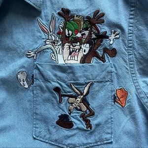 Vintage 2001 Warner Bros. Studio Store button-down denim shirt.